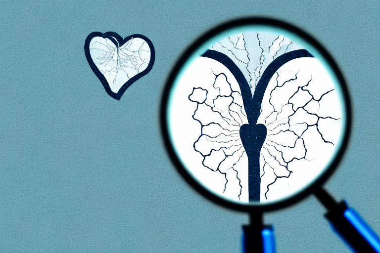 A magnifying glass hovering over a heart with small cracks and flaws highlighted