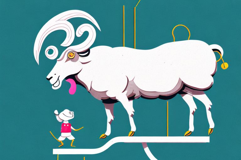 A ram (symbolizing aries) standing on a tightrope (symbolizing a precarious situation)