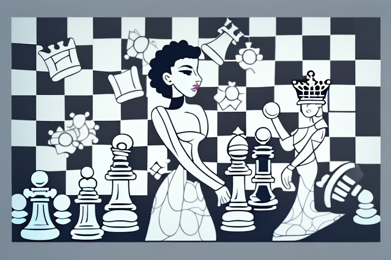 A chessboard with a queen piece moving towards a king piece