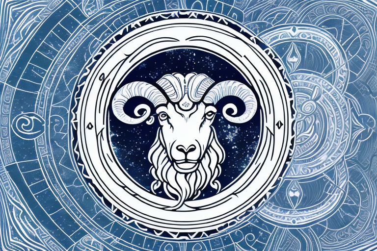 The aries zodiac symbol (a ram) with hearts around it