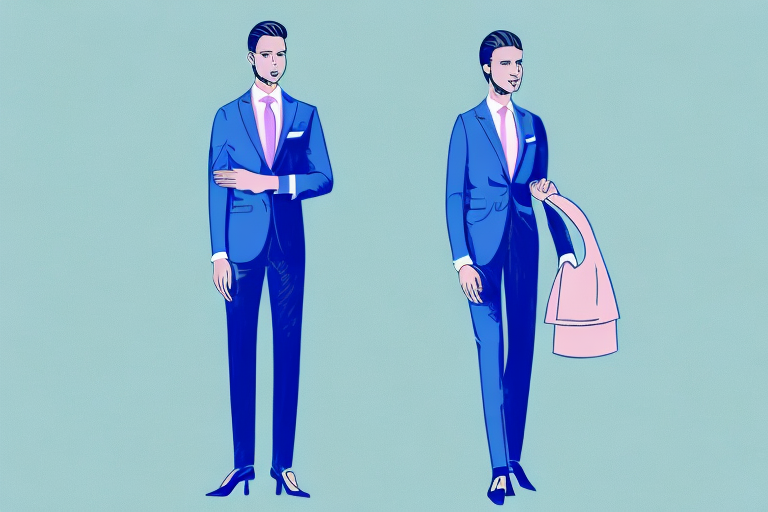 A man's formal suit transforming into a more feminine silhouette with softer