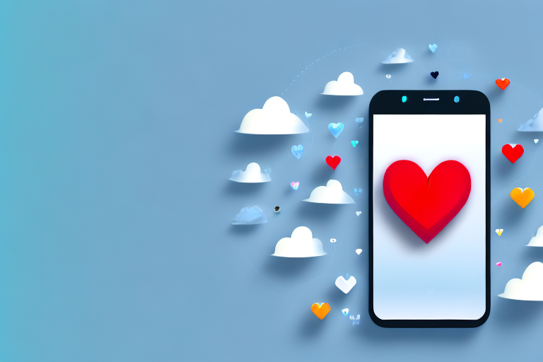 A smartphone with various notification icons (like a heart