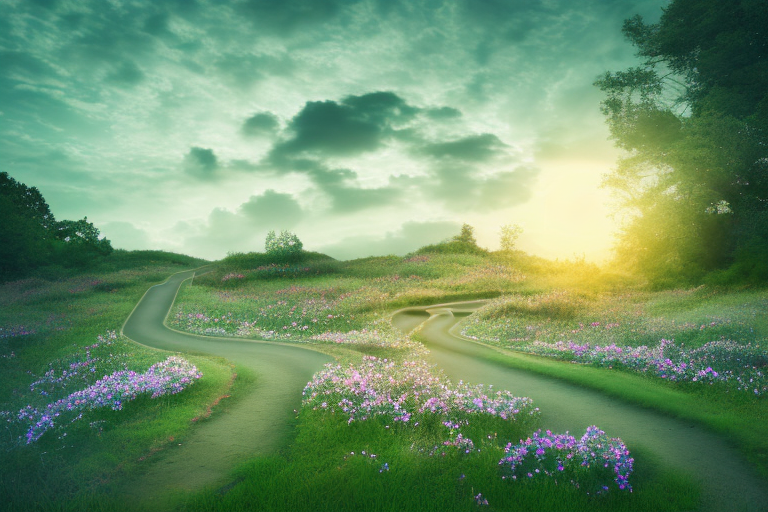 A winding path through a serene landscape