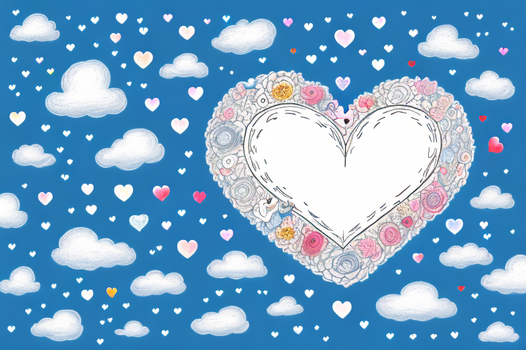 A whimsical heart-shaped cloud filled with various symbols of affection